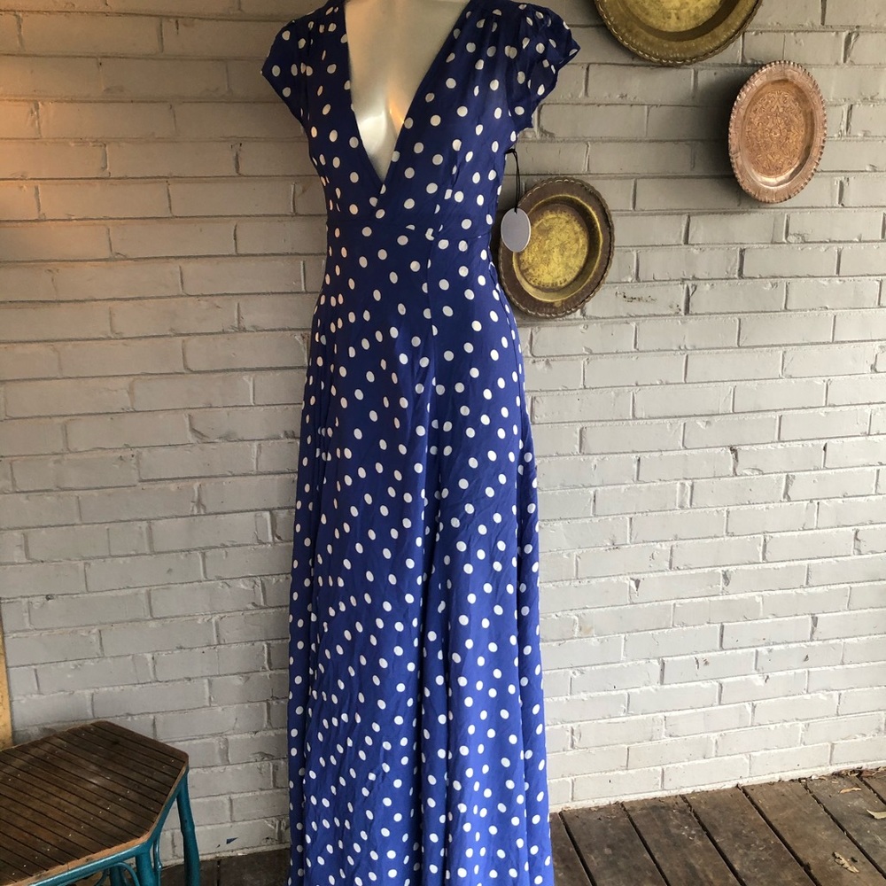 Tularosa blue/white polkadot wrap dress